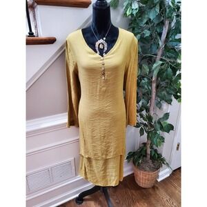 Dayou Women's Cream Polyester Round Neck Long Sleeve Knee Length Dress Size L